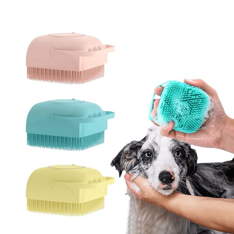 Bàn Chải Silicon Cho Chó Mèo Có Ô Đựng Sữa Tắm