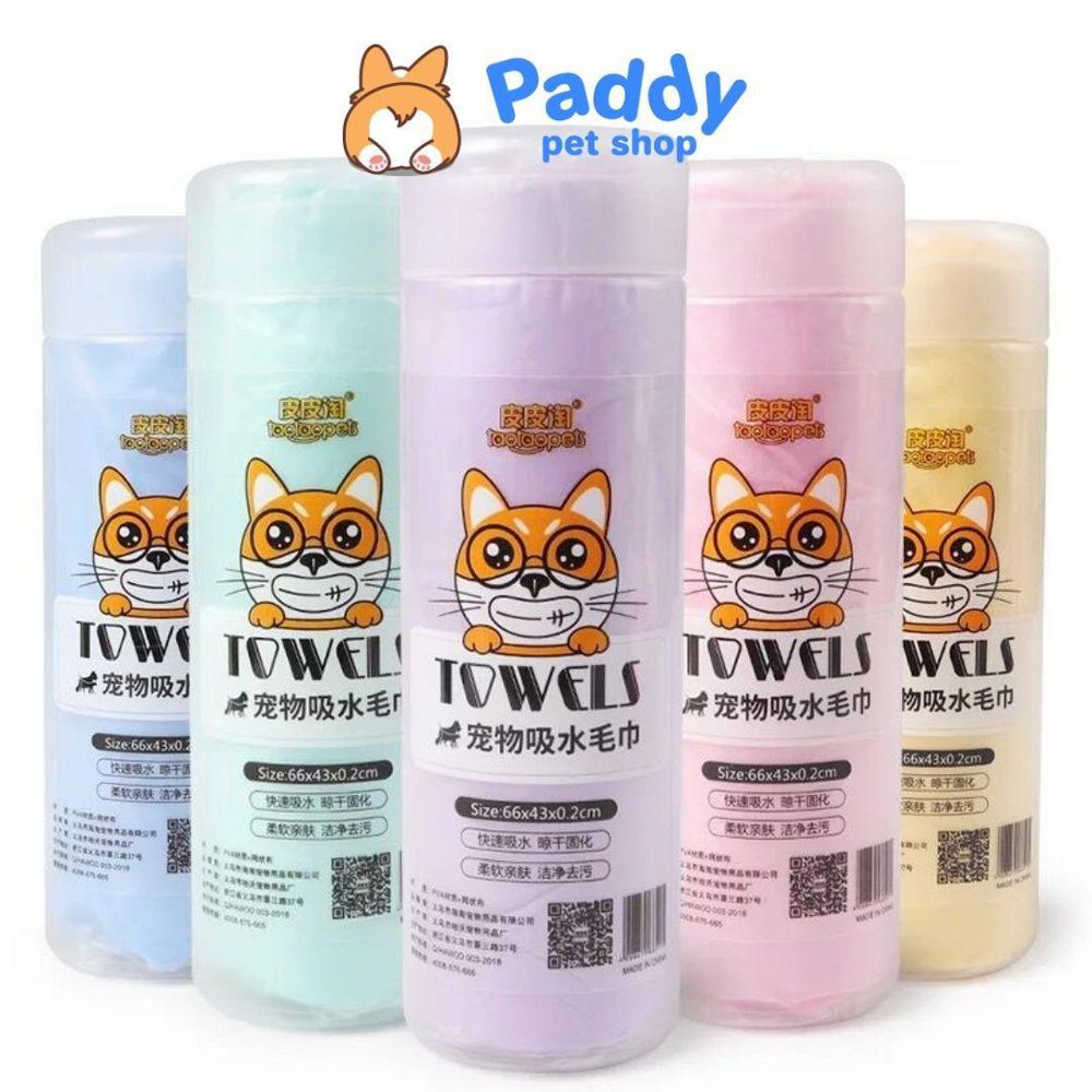 Khăn Tắm Chó Mèo Siêu Thấm Hút Có Hộp Đựng (Lớn 66x43cm) - Paddy Pet Shop