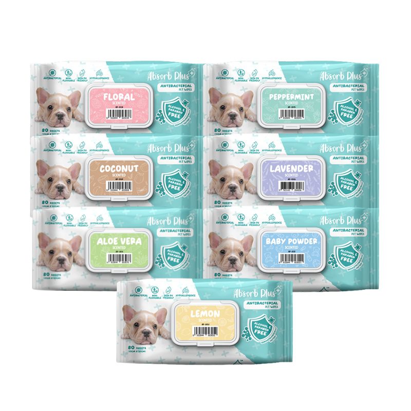 Khăn Giấy Ướt Kháng Khuẩn, Tắm Khô Cho Chó Absorb Plus (80 Miếng)