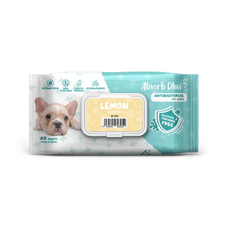 Khăn Giấy Ướt Kháng Khuẩn, Tắm Khô Cho Chó Absorb Plus (80 Miếng)