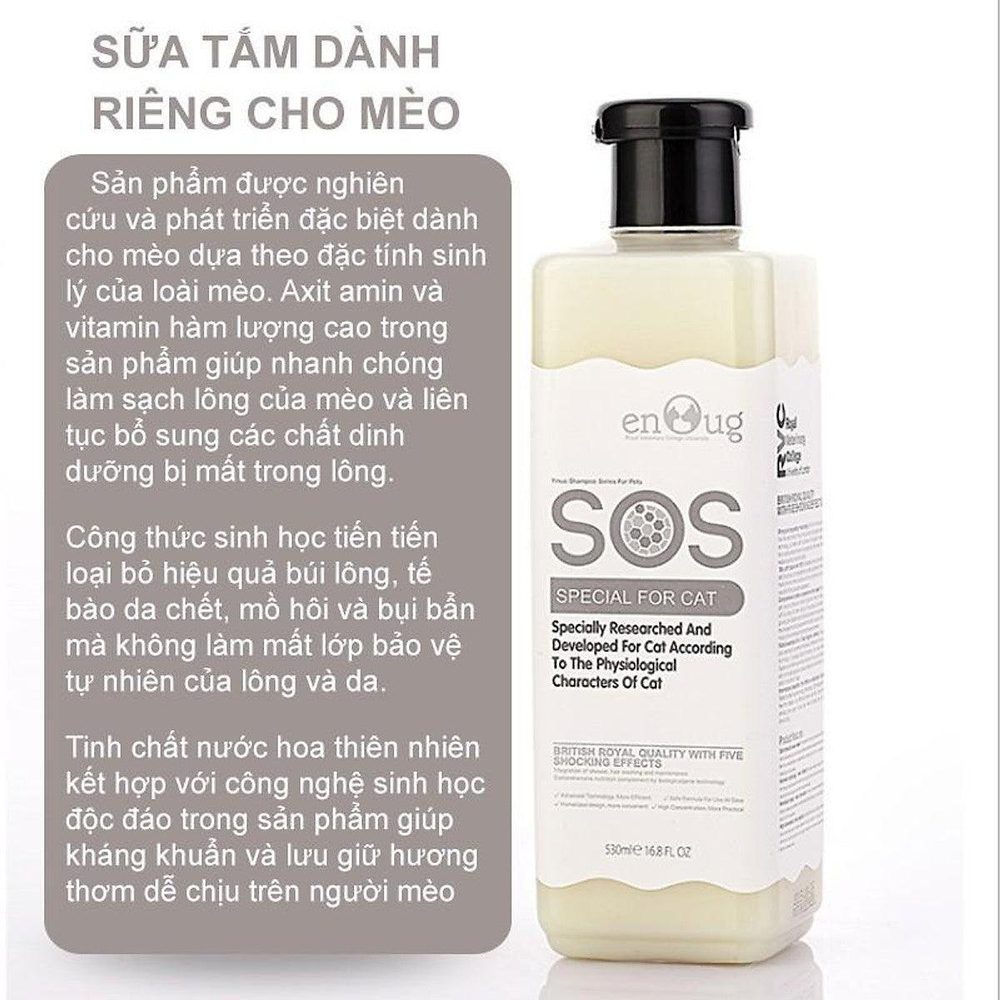 Sữa Tắm SOS Cho Mèo Dưỡng Lông & Khử Mùi 530ml - Paddy Pet Shop