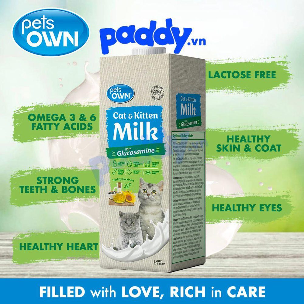 Sữa Tươi Cho Mèo Pets Own Bổ Sung Glucosamine (1L) - Paddy Pet Shop