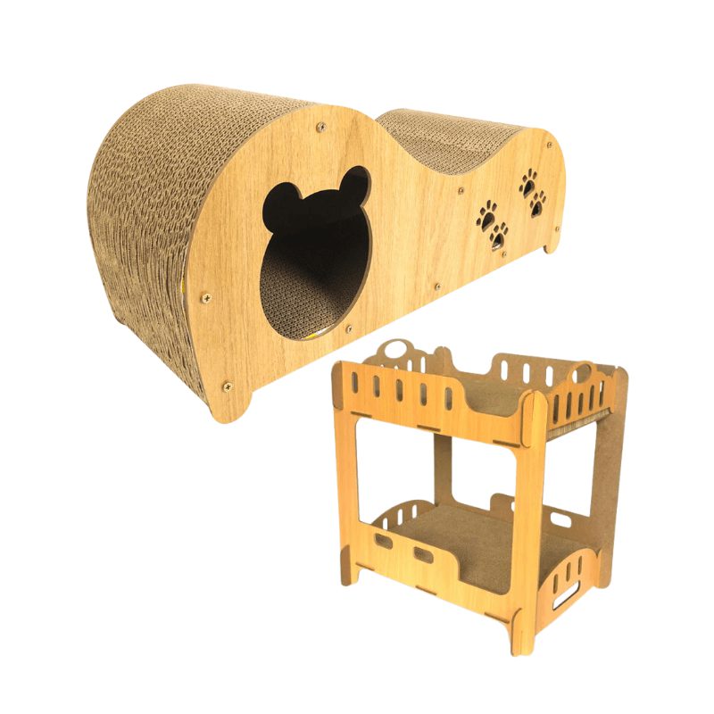 Bàn Cào Móng Mèo Gỗ Mix Giấy Nhiều Mẫu (Tặng Kèm Cỏ Mèo)